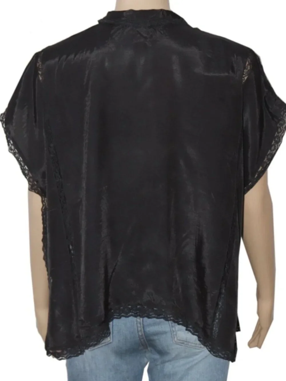 Free People Marigold Shine Lace Top Buttondown Lace V Neck Black S